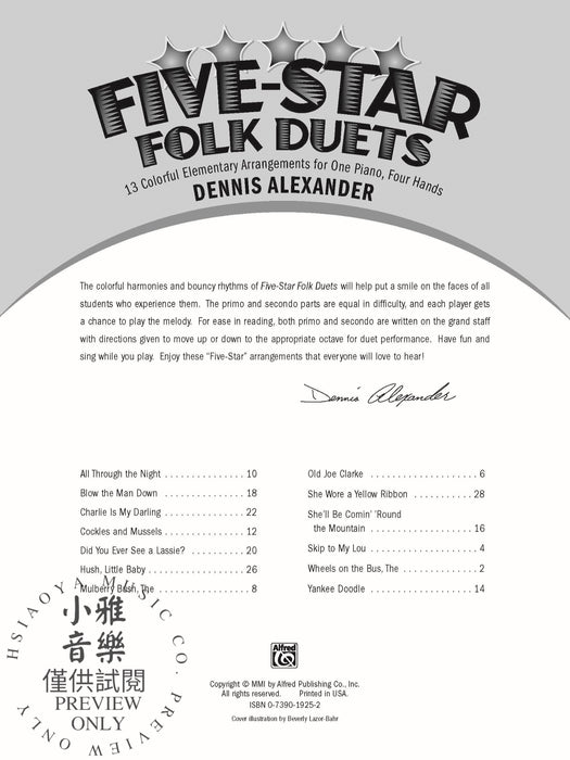 Five-Star Folk Duets 13 Colorful Elementary Arrangements for One Piano, Four Hands 民謠二重奏 鋼琴四手聯彈 | 小雅音樂 Hsiaoya Music