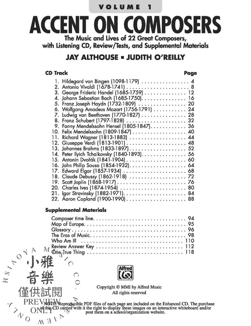 Accent on Composers, Volume 1 The Music and Lives of 22 Great Composers, with Listening CD, Review/Tests, and Supplemental Materials | 小雅音樂 Hsiaoya Music