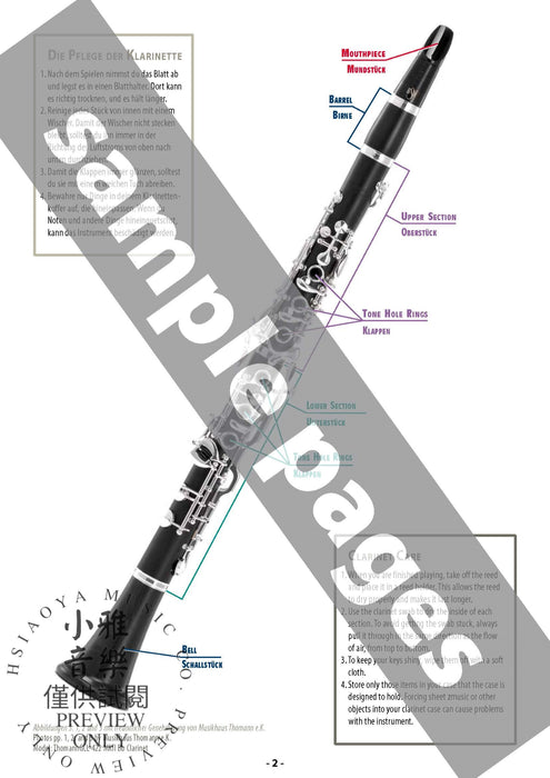 Grifftabelle für Klarinette Deutsches System [Fingering Charts for Clarinet -- Oehler System] 譜表 豎笛 | 小雅音樂 Hsiaoya Music