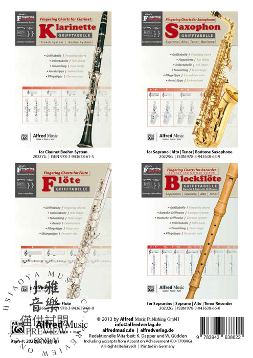 Grifftabelle für Klarinette Deutsches System [Fingering Charts for Clarinet -- Oehler System] 譜表 豎笛 | 小雅音樂 Hsiaoya Music