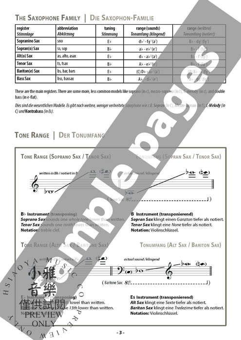 Grifftabelle für Saxophon [Fingering Charts for Saxophone] 薩氏管 | 小雅音樂 Hsiaoya Music
