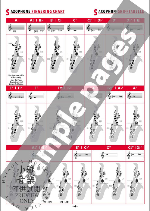 Grifftabelle für Saxophon [Fingering Charts for Saxophone] 薩氏管 | 小雅音樂 Hsiaoya Music