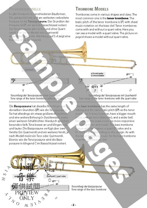 Zugtabelle für Posaune [Position Charts for Trombone] 長號 | 小雅音樂 Hsiaoya Music