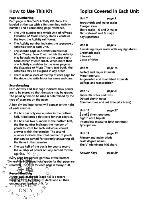 Alfred's Essentials of Music Theory: Teacher's Activity Kit, Book 2 音樂理論 | 小雅音樂 Hsiaoya Music