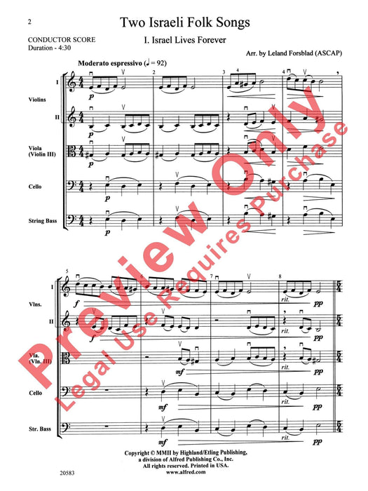 Two Israeli Folk Songs 民謠 總譜 | 小雅音樂 Hsiaoya Music