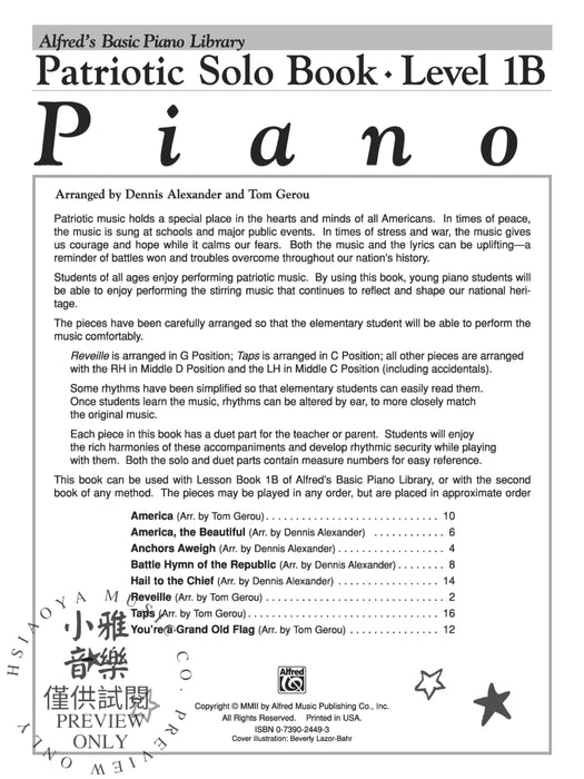 Alfred's Basic Piano Library: Patriotic Solo Book 1B 鋼琴 三重奏 獨奏 | 小雅音樂 Hsiaoya Music