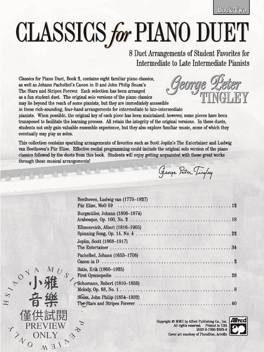 Classics for Piano Duet, Book 2 8 Duet Arrangements of Student Favorites for Intermediate to Late Intermediate Pianists 四手聯彈 二重奏 | 小雅音樂 Hsiaoya Music