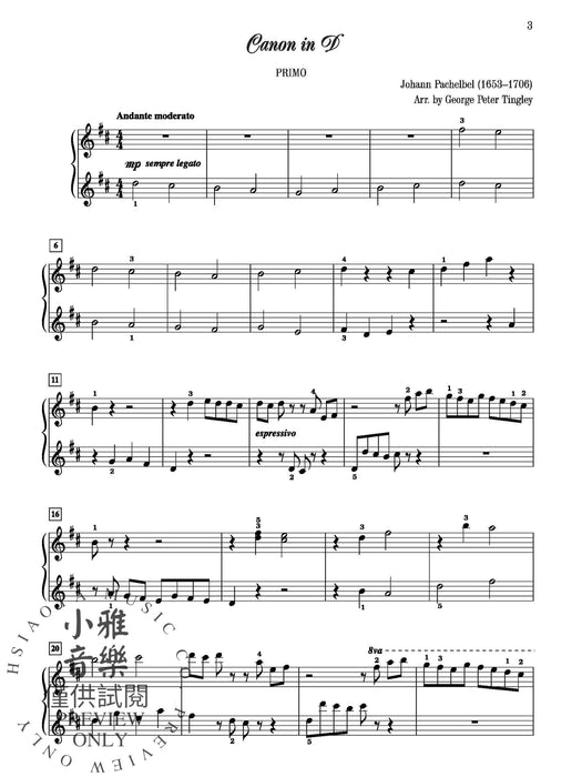 Classics for Piano Duet, Book 2 8 Duet Arrangements of Student Favorites for Intermediate to Late Intermediate Pianists 四手聯彈 二重奏 | 小雅音樂 Hsiaoya Music