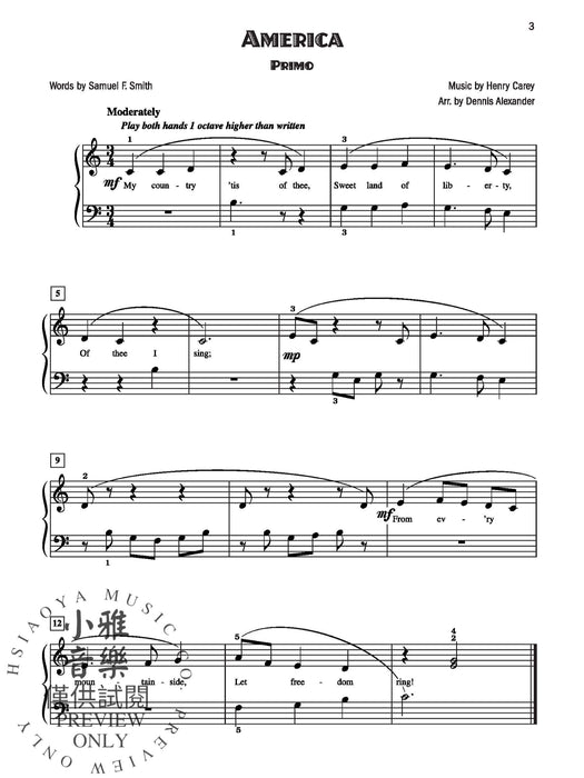 Five-Star Patriotic Duets 8 Colorful Late Elementary Arrangements for One Piano, Four Hands 三重奏 二重奏 鋼琴四手聯彈 | 小雅音樂 Hsiaoya Music