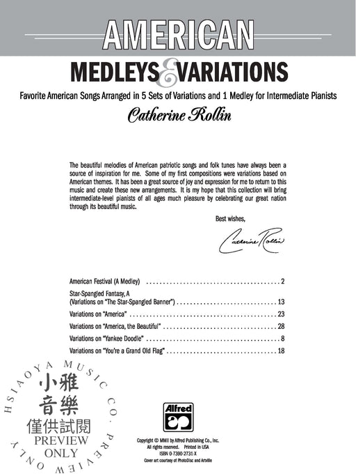 American Medleys & Variations Favorite American Songs Arranged in 5 Sets of Variations and 1 Medley for Intermediate Pianists 組合曲 詠唱調 組合曲 | 小雅音樂 Hsiaoya Music