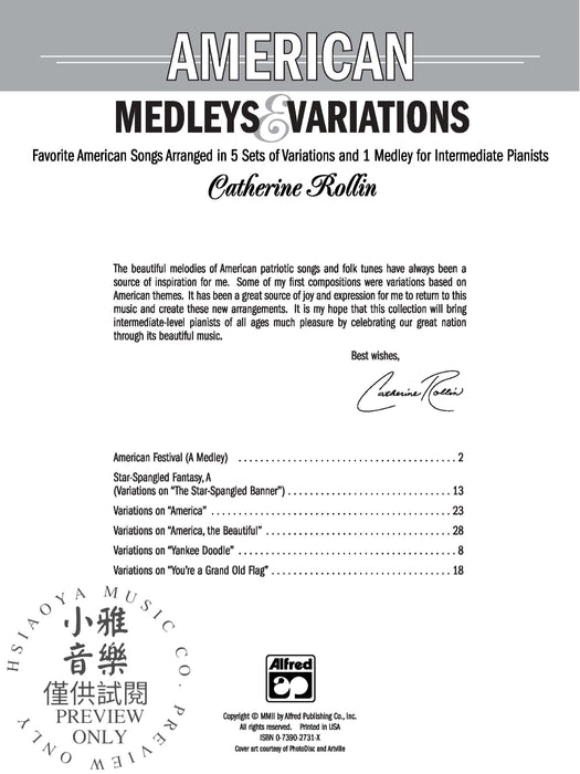 American Medleys & Variations Favorite American Songs Arranged in 5 Sets of Variations and 1 Medley for Intermediate Pianists 組合曲 詠唱調 組合曲 | 小雅音樂 Hsiaoya Music
