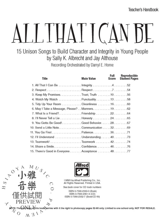 All That I Can Be 15 Unison Songs to Build Character and Integrity in Young People 同度 | 小雅音樂 Hsiaoya Music