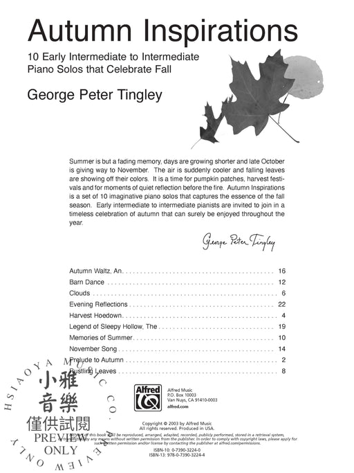 Autumn Inspirations 10 Early Intermediate to Intermediate Piano Solos That Celebrate Fall 鋼琴 獨奏 | 小雅音樂 Hsiaoya Music