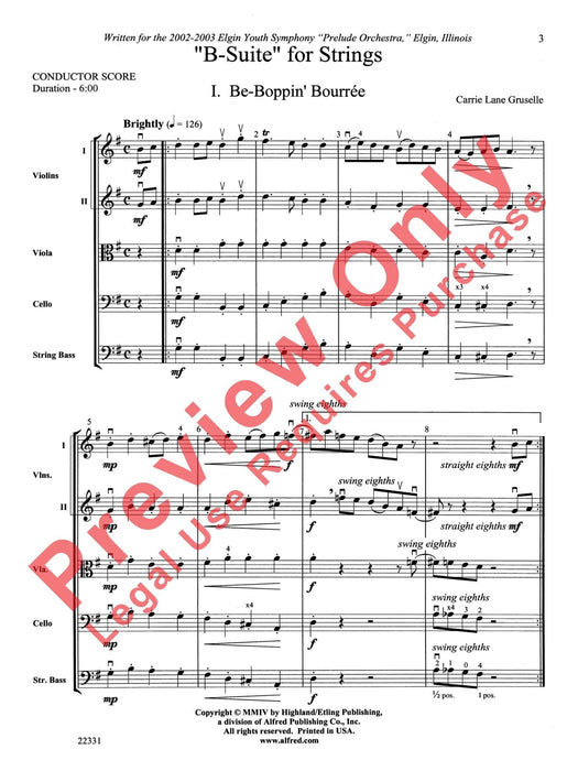 B-Suite for Strings I. Be-Boppin' Bourée, II. Bittersweet Berceuse, III. Brazilian Bagatelle 組曲 弦樂 搖籃曲 音樂小品 總譜 | 小雅音樂 Hsiaoya Music