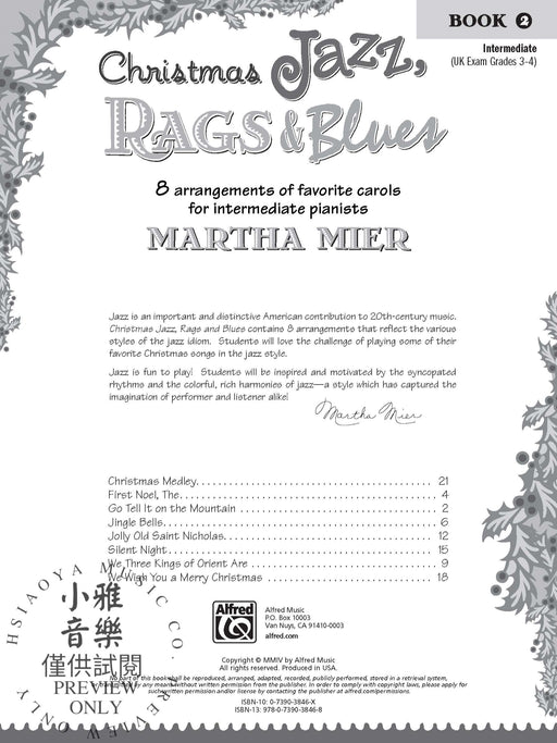 Christmas Jazz, Rags & Blues, Book 2 8 Arrangements of Favorite Carols for Intermediate Pianists 爵士音樂藍調 耶誕頌歌 | 小雅音樂 Hsiaoya Music