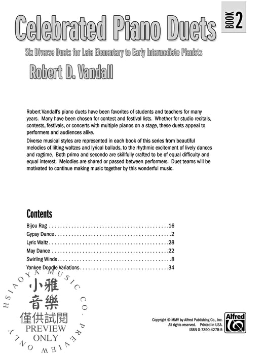 Celebrated Piano Duets, Book 2 Six Diverse Duets for Late Elementary to Early Intermediate Pianists 鋼琴 二重奏 | 小雅音樂 Hsiaoya Music