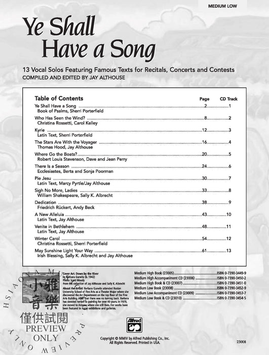 Ye Shall Have a Song 13 Vocal Solos Featuring Famous Texts 獨奏 | 小雅音樂 Hsiaoya Music