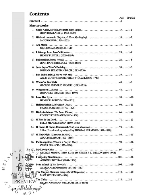 Singer's Library of Song A Vocal Anthology of Masterworks and Folk Songs from the Medieval Era Through the Twentieth Century 民謠 | 小雅音樂 Hsiaoya Music