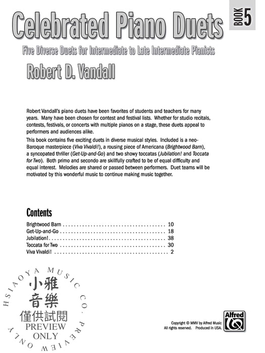 Celebrated Piano Duets, Book 5 Five Diverse Duets for Intermediate to Late Intermediate Pianists 鋼琴 二重奏 | 小雅音樂 Hsiaoya Music