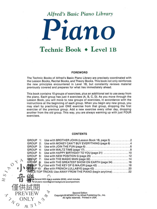 Alfred's Basic Piano Library: Technic Book 1B 鋼琴 | 小雅音樂 Hsiaoya Music