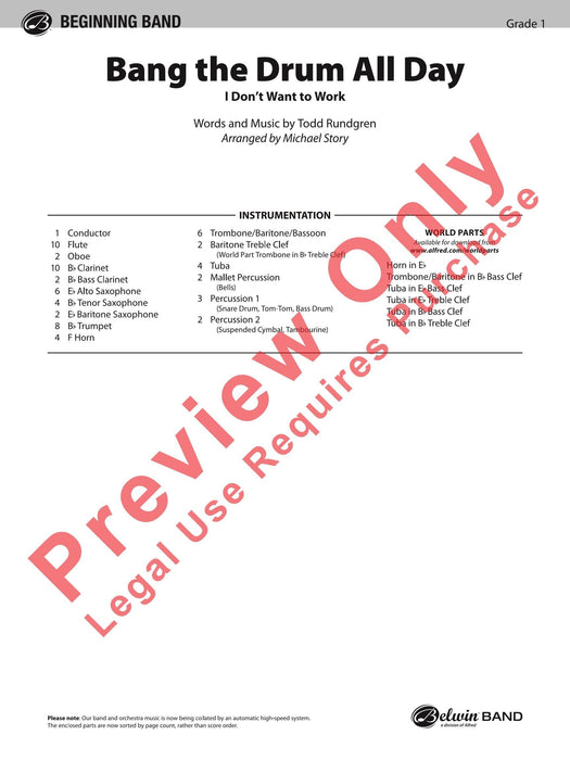 Bang the Drum All Day (I Don't Want to Work) 鼓 總譜 | 小雅音樂 Hsiaoya Music