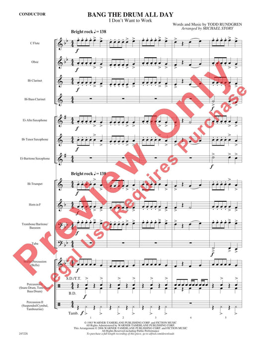 Bang the Drum All Day (I Don't Want to Work) 鼓 總譜 | 小雅音樂 Hsiaoya Music