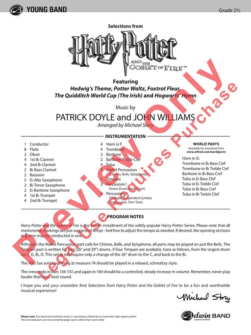 Harry Potter and the Goblet of Fire, Selections from Featuring: Hedwig's Theme / Potter Waltz / Foxtrot Fleur / The Quidditch World Cup (The Irish) / Hogwarts' Hymn 主題 圓舞曲狐步舞 讚美歌 總譜 | 小雅音樂 Hsiaoya Music