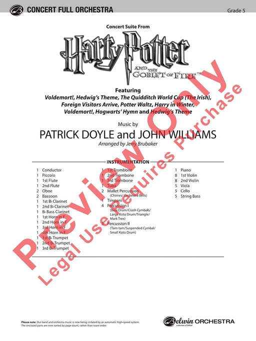 Harry Potter and the Goblet of Fire,™ Concert Suite from Featuring: Voldemort! / The Quidditch World Cup (The Irish) / Potter Waltz / Harry in Winter / Voldemort! / Hogwarts' Hymn / Hedwig's Theme 音樂會 組曲 圓舞曲 讚美歌主題 總譜 | 小雅音樂 Hsiaoya Music