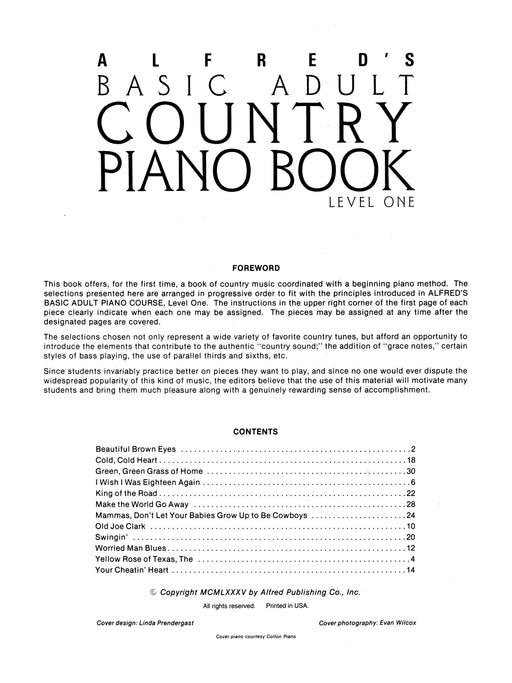 Alfred's Basic Adult Piano Course: Country Songbook, Book 1 鋼琴 | 小雅音樂 Hsiaoya Music
