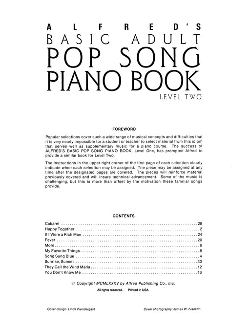 Alfred's Basic Adult Piano Course: Pop Song Book 2 鋼琴 | 小雅音樂 Hsiaoya Music