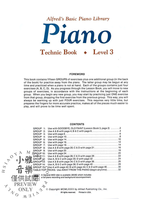 Alfred's Basic Piano Library: Technic Book 3 鋼琴 | 小雅音樂 Hsiaoya Music