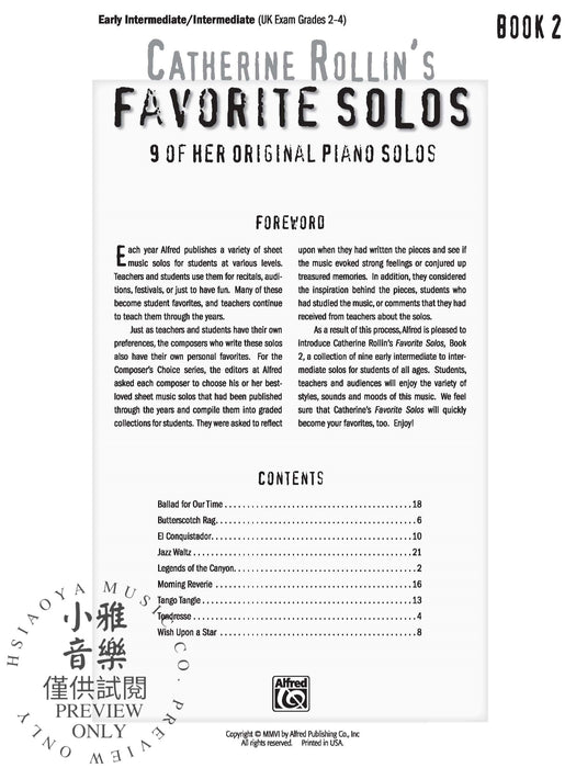 Catherine Rollin's Favorite Solos, Book 2 9 of Her Original Piano Solos 獨奏 鋼琴 獨奏 | 小雅音樂 Hsiaoya Music