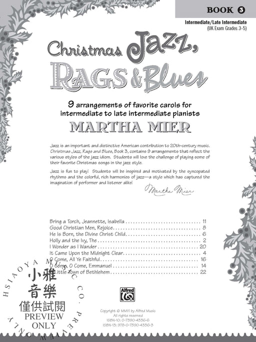 Christmas Jazz, Rags & Blues, Book 3 9 Arrangements of Favorite Carols for Intermediate to Late Intermediate Pianists 爵士音樂藍調 耶誕頌歌 | 小雅音樂 Hsiaoya Music