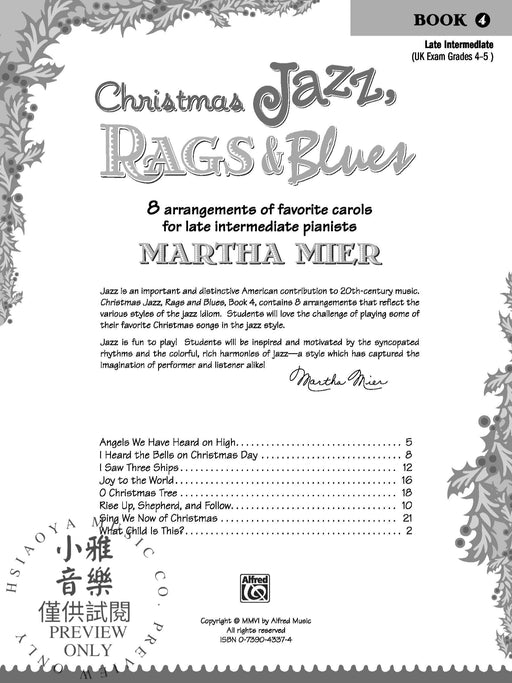 Christmas Jazz, Rags & Blues, Book 4 8 Arrangements of Favorite Carols for Late Intermediate Pianists 爵士音樂藍調 耶誕頌歌 | 小雅音樂 Hsiaoya Music