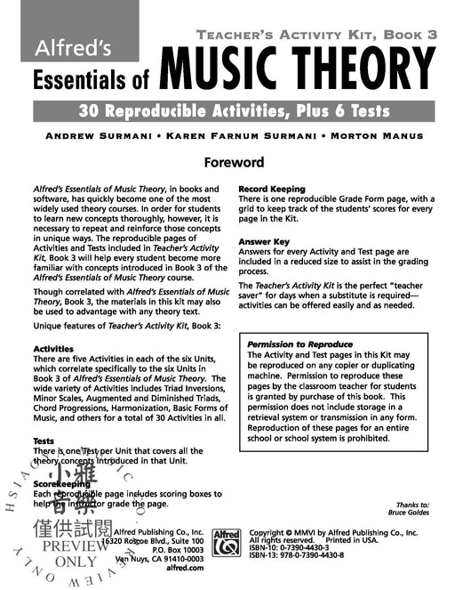 Alfred's Essentials of Music Theory: Teacher's Activity Kit, Book 3 音樂理論 | 小雅音樂 Hsiaoya Music