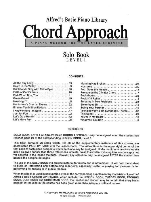 Alfred's Basic Piano: Chord Approach Solo Book 1 A Piano Method for the Later Beginner 鋼琴和弦 獨奏 鋼琴 | 小雅音樂 Hsiaoya Music