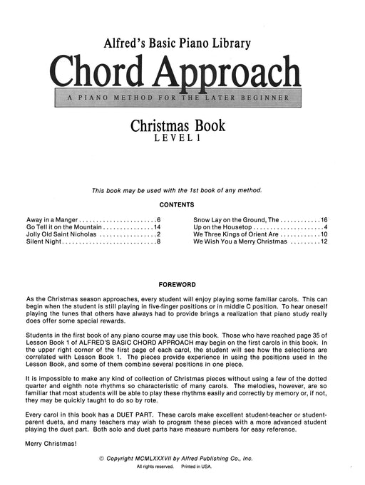 Alfred's Basic Piano: Chord Approach Christmas Book 1 A Piano Method for the Later Beginner 鋼琴和弦 鋼琴 | 小雅音樂 Hsiaoya Music