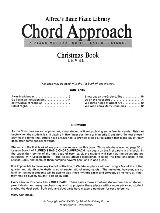 Alfred's Basic Piano: Chord Approach Christmas Book 1 A Piano Method for the Later Beginner 鋼琴和弦 鋼琴 | 小雅音樂 Hsiaoya Music
