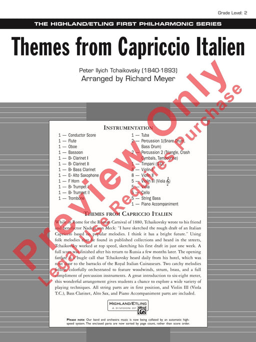 Themes from Capriccio Italien 柴科夫斯基,彼得 隨想曲 總譜 | 小雅音樂 Hsiaoya Music