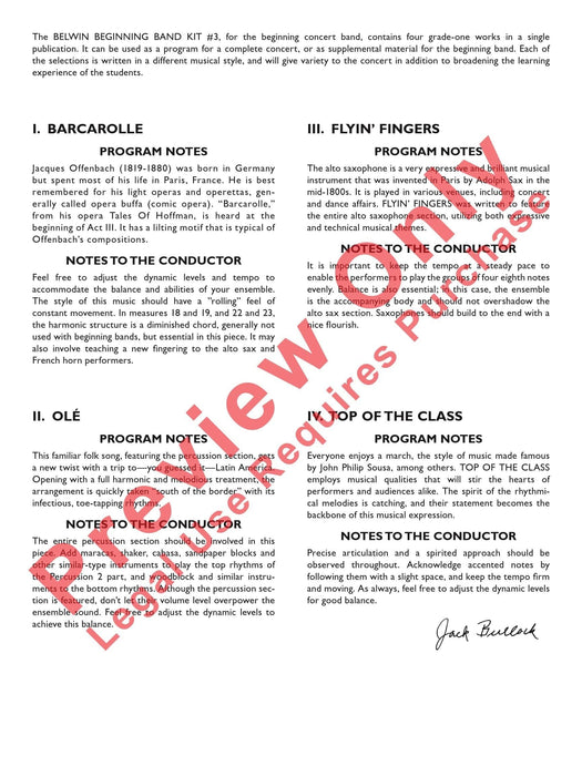 Belwin Beginning Band Kit #3 A Complete Concert Including: Barcarolle / Olé / Flyin' Fingers / Top of the Class 音樂會 船歌 總譜 | 小雅音樂 Hsiaoya Music