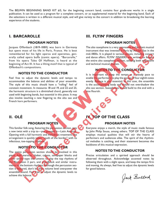 Belwin Beginning Band Kit #3 A Complete Concert Including: Barcarolle / Olé / Flyin' Fingers / Top of the Class 音樂會 船歌 | 小雅音樂 Hsiaoya Music