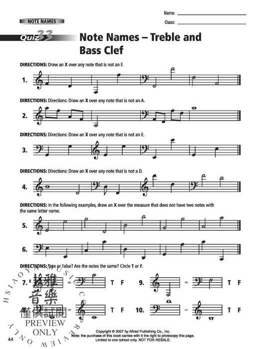 60 Music Quizzes for Theory and Reading One-Page Reproducible Tests to Evaluate Student Musical Skills | 小雅音樂 Hsiaoya Music