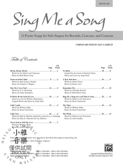Sing Me a Song 13 Poetic Songs for Solo Singers for Recitals, Concerts, and Contests 獨奏 音樂會 | 小雅音樂 Hsiaoya Music