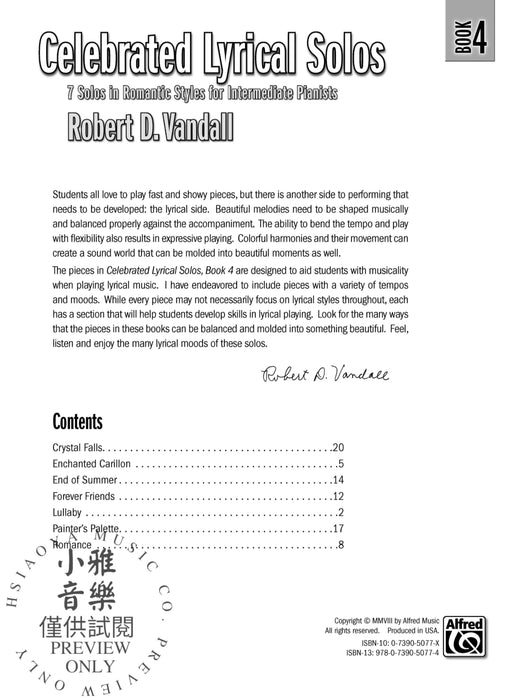 Celebrated Lyrical Solos, Book 4 7 Solos in Romantic Styles for Intermediate Pianists 獨奏 獨奏 | 小雅音樂 Hsiaoya Music