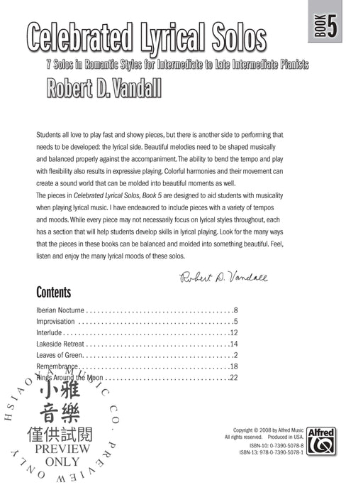 Celebrated Lyrical Solos, Book 5 7 Solos in Romantic Styles for Intermediate to Late Intermediate Pianists 獨奏 獨奏 | 小雅音樂 Hsiaoya Music