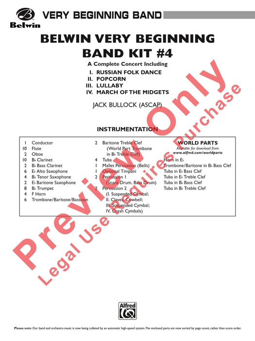 Belwin Very Beginning Band Kit #4 A Complete Concert Including: Russian Folk Dance / Popcorn / Lullaby / March of the Midgets 音樂會 民謠舞曲 搖籃曲進行曲 總譜 | 小雅音樂 Hsiaoya Music