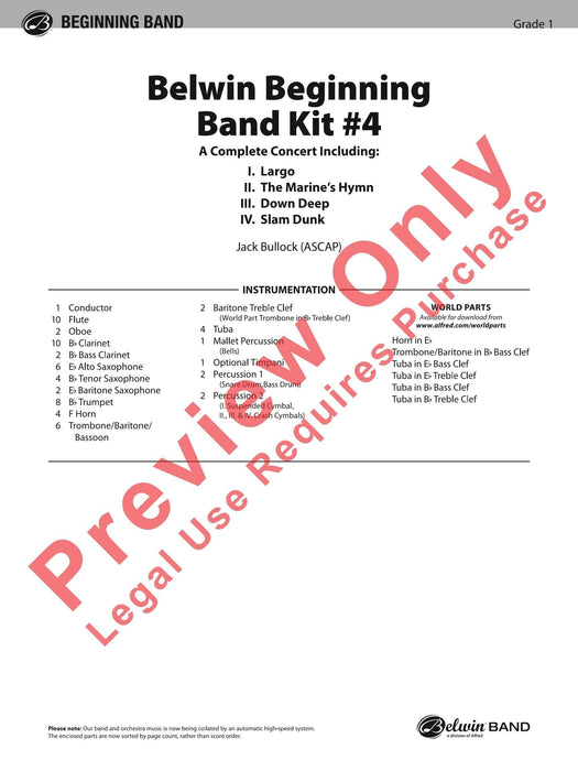 Belwin Beginning Band Kit #4 A Complete Concert Including: Largo / The Marine's Hymn / Down Deep / Slam Dunk 音樂會 讚美歌 總譜 | 小雅音樂 Hsiaoya Music