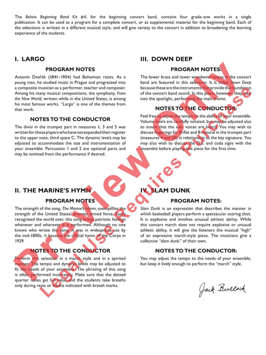 Belwin Beginning Band Kit #4 A Complete Concert Including: Largo / The Marine's Hymn / Down Deep / Slam Dunk 音樂會 讚美歌 總譜 | 小雅音樂 Hsiaoya Music