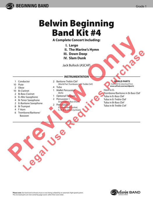 Belwin Beginning Band Kit #4 A Complete Concert Including: Largo / The Marine's Hymn / Down Deep / Slam Dunk 音樂會 讚美歌 | 小雅音樂 Hsiaoya Music