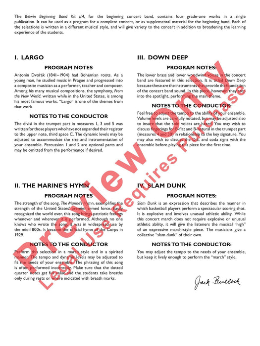Belwin Beginning Band Kit #4 A Complete Concert Including: Largo / The Marine's Hymn / Down Deep / Slam Dunk 音樂會 讚美歌 | 小雅音樂 Hsiaoya Music